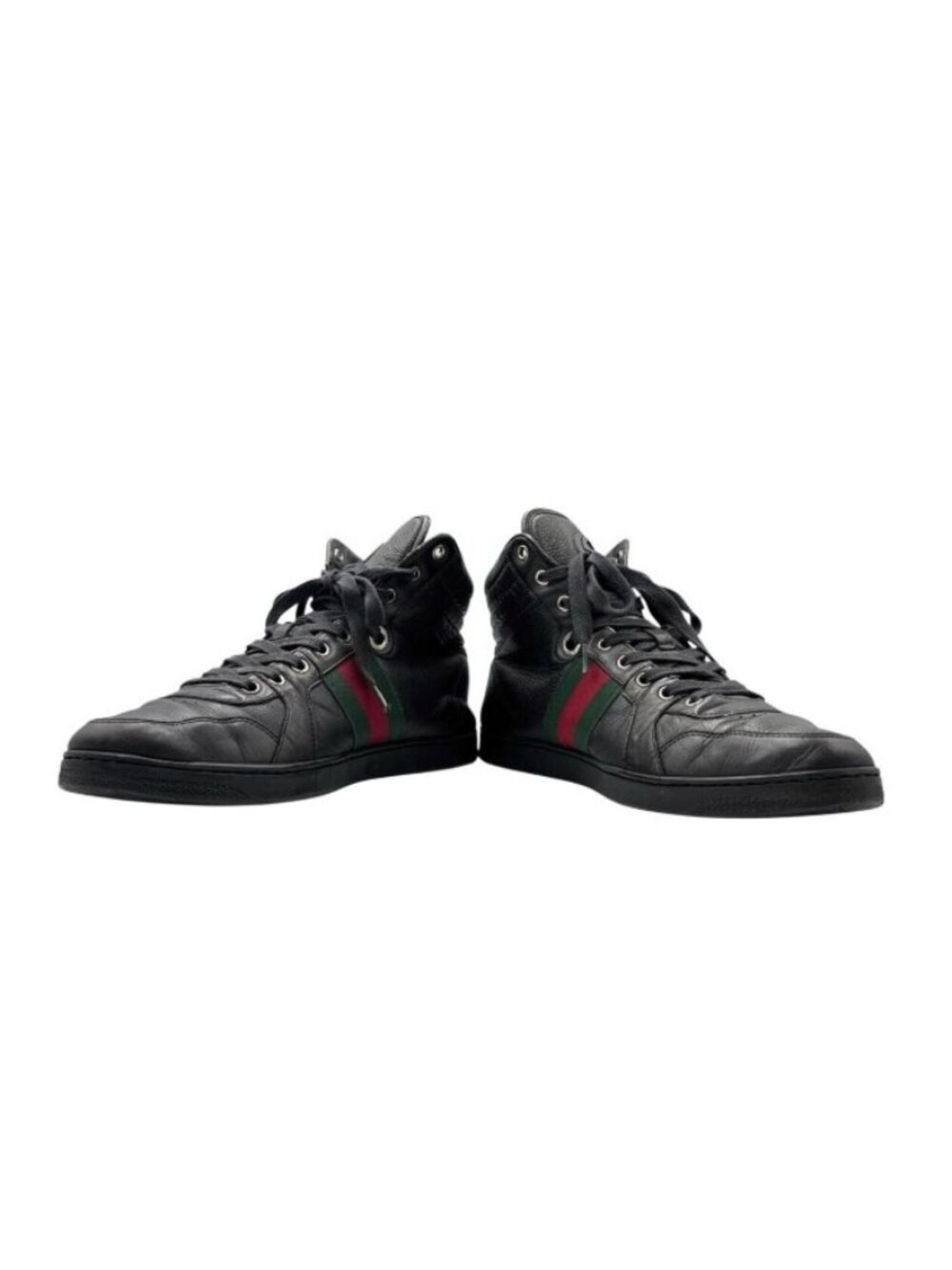 Gucci High Cut Sneakers Leather Black Sherry Line 7.5 - Picture 4 of 9